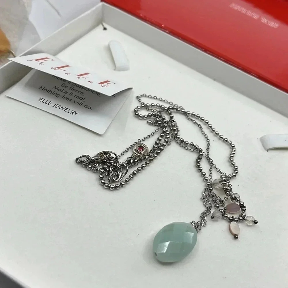 ELLE Sterling Silver Double Strand Amazonite Drop Necklace Created Ruby 16-18in - Picture 14 of 17